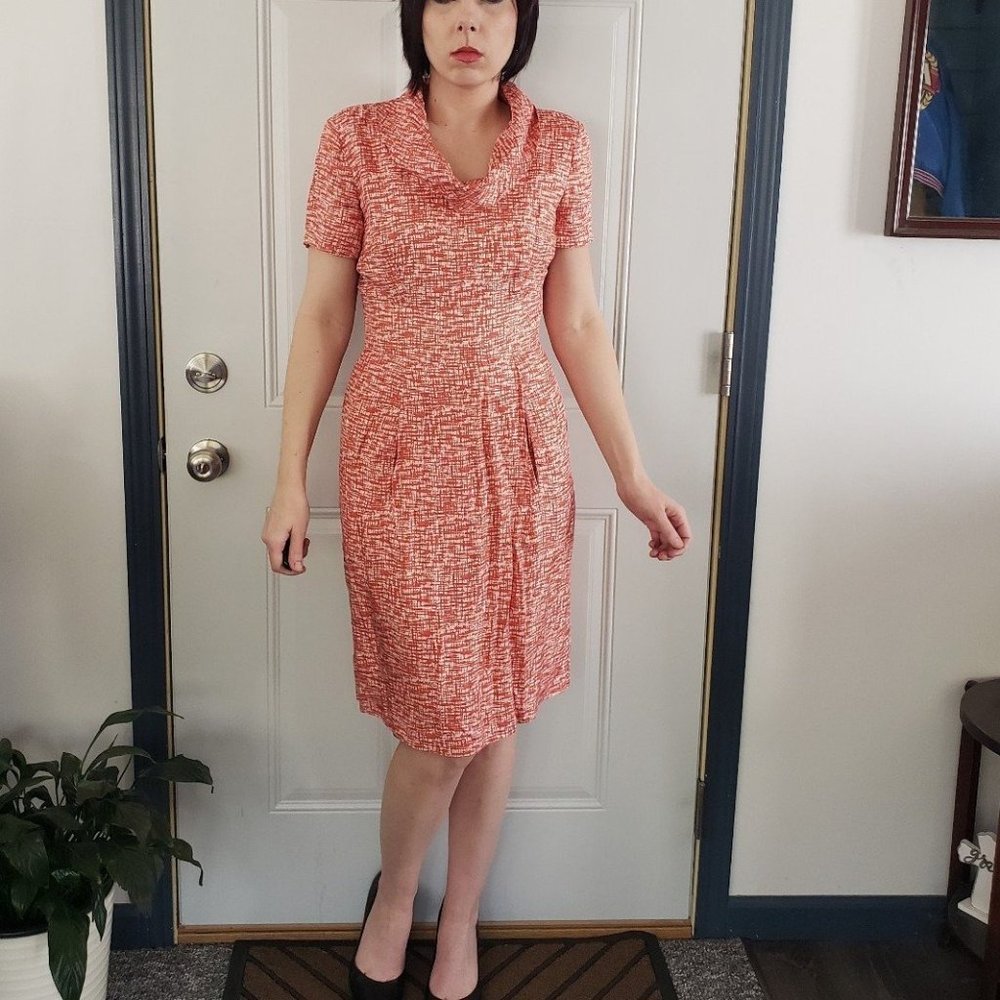 60s Home Made Red‎ and White Silk(?) Dress